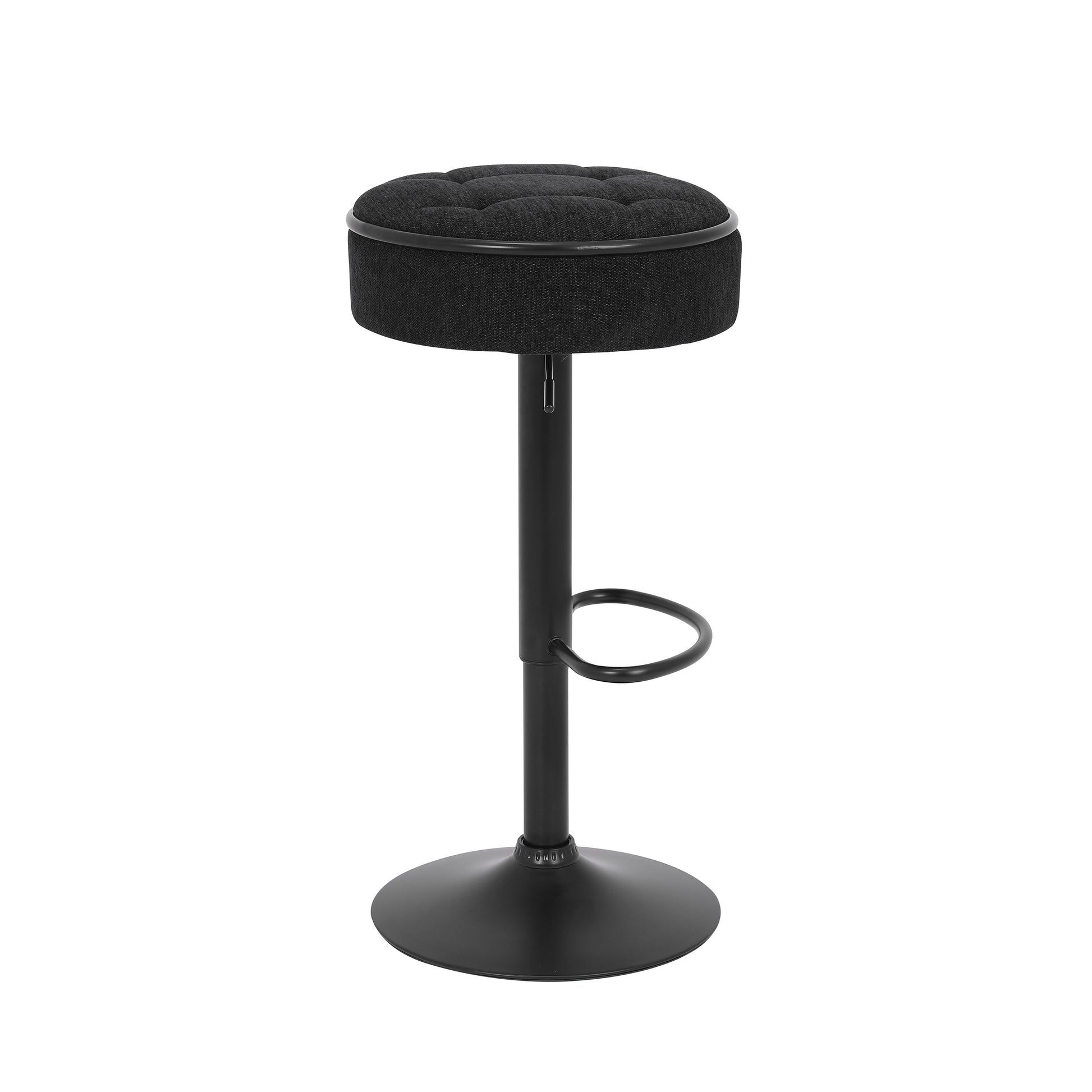 Round Storage Bar Stool Set Of 2, Black Linen Height Adjustable Barstool, 360 Counter Height Swivel Stool, Armless Bar Chair With Metal Frame For Kitchen Counter Dining Living Room Black Set Of 2 Foam Linen