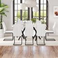 1 Table And 8 Chairs Set.A Rectangular Dining Table With A 0.39 Inch Imitation Marble Tabletop And Black Metal Legs.Paired With 8 Chairs With Pu Leather Seat Cushion And Black Metal Legs.F 1538,C