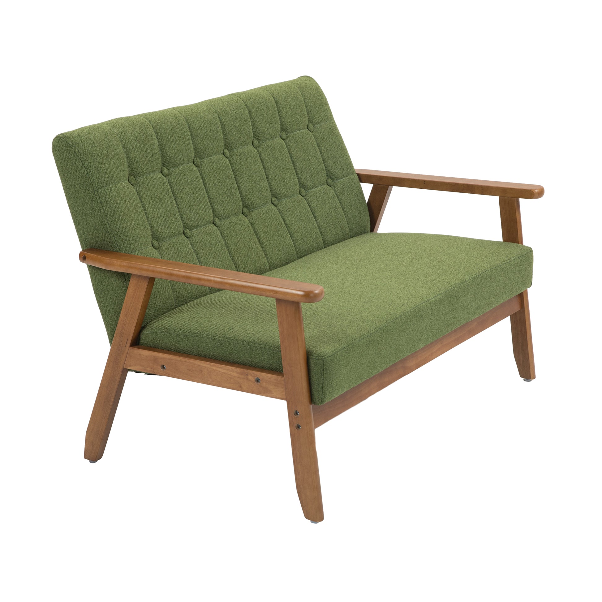 Coolmore Mid Century Modern Solid Loveseat Sofa Upholstered Linen Loveseat, 2 Seat Upholstered Loveseat Sofa Modern Couch Green Linen 2 Seat