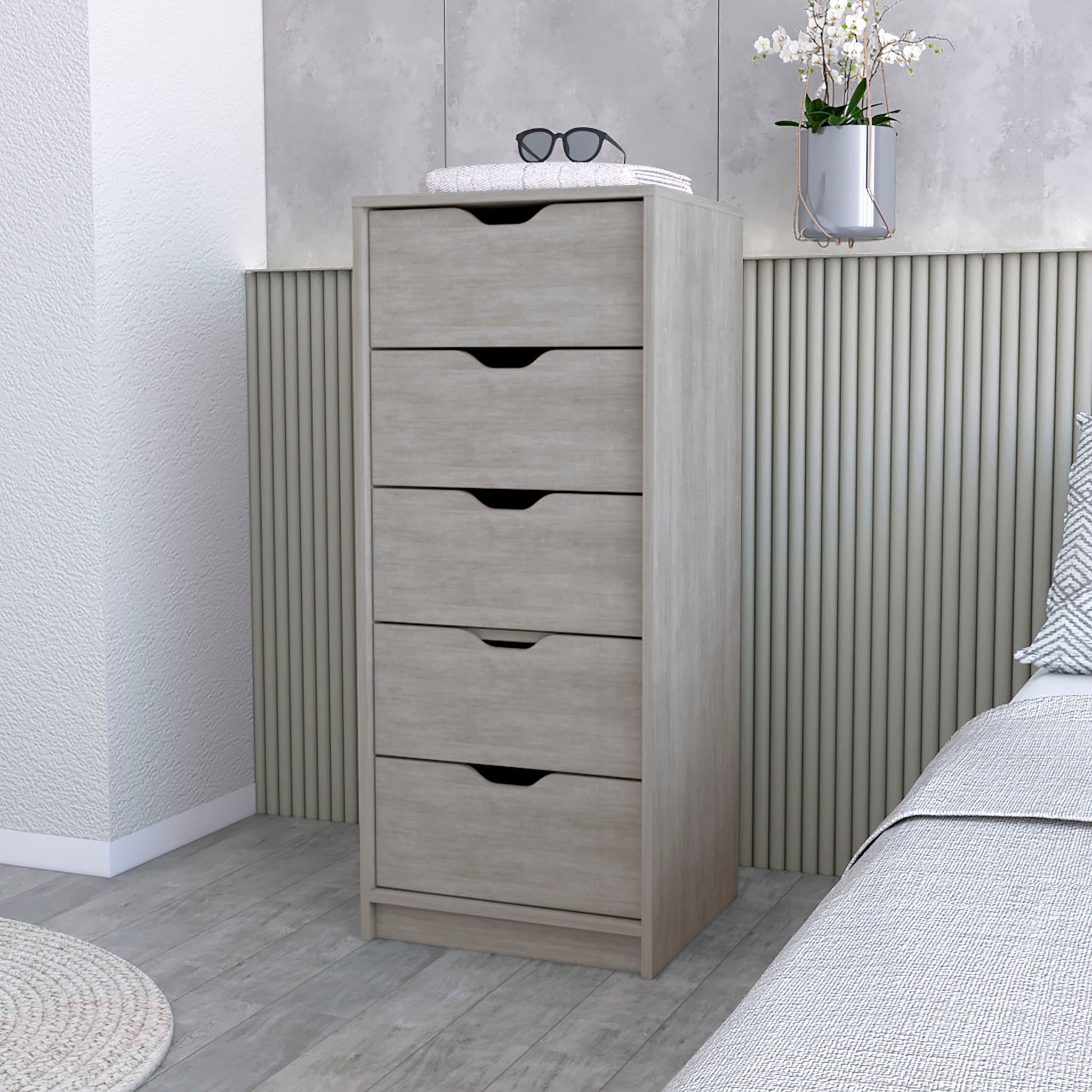 Dillon 5 Narrow Drawer Dresser, Tall Chest Of Drawers Gray Bedroom Con