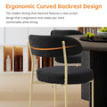 Boucle Upholstered Dining Chairs With Curved Backrest & Gold Metal Legs Set Of 2, Black Metal Black Gold Dining Room Foam Classic,Modern Dining Chairs Set Of 2 Fabric Metal