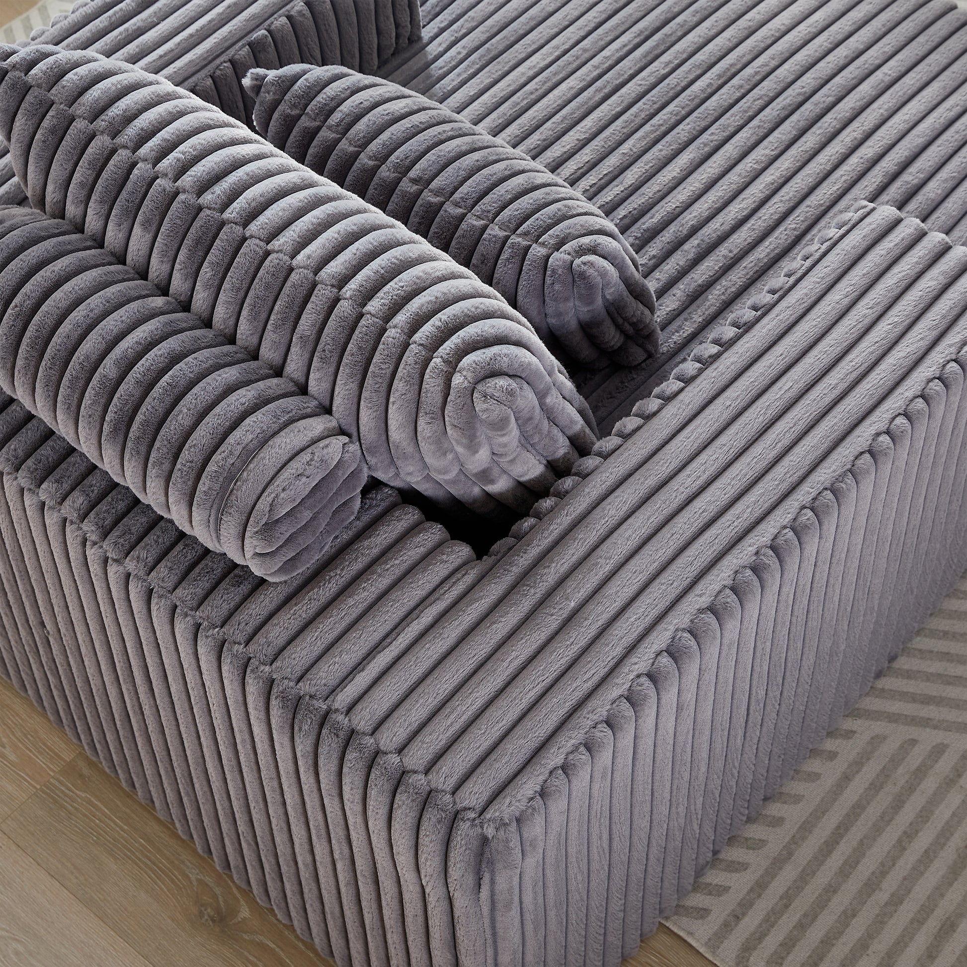 62.5 Inch Corduroy Sponge Sofa Lounge Chair,No Assembly Required,Fluffy Modern Sleeper Chair For Indoor Living Room Bedroom Grey Foam Corduroy 1 Seat