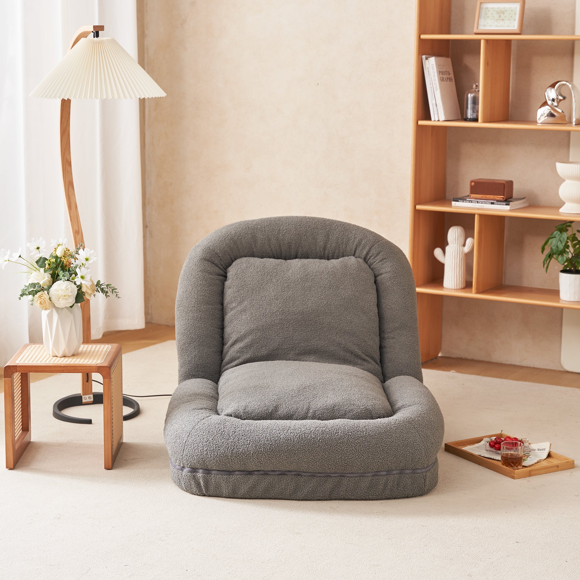 Triple Fold Down Sofa Bed,Gy Grey Metal Cotton Metal