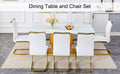 Table And Chair Set, Modern Minimalism And Luxurious White Rectangular Pattern Dining Table. Soft And Comfortable Dining Chairs For Dining Rooms, Living Rooms, Terraces And Kitchens. White Seats 8 Mdf Glass