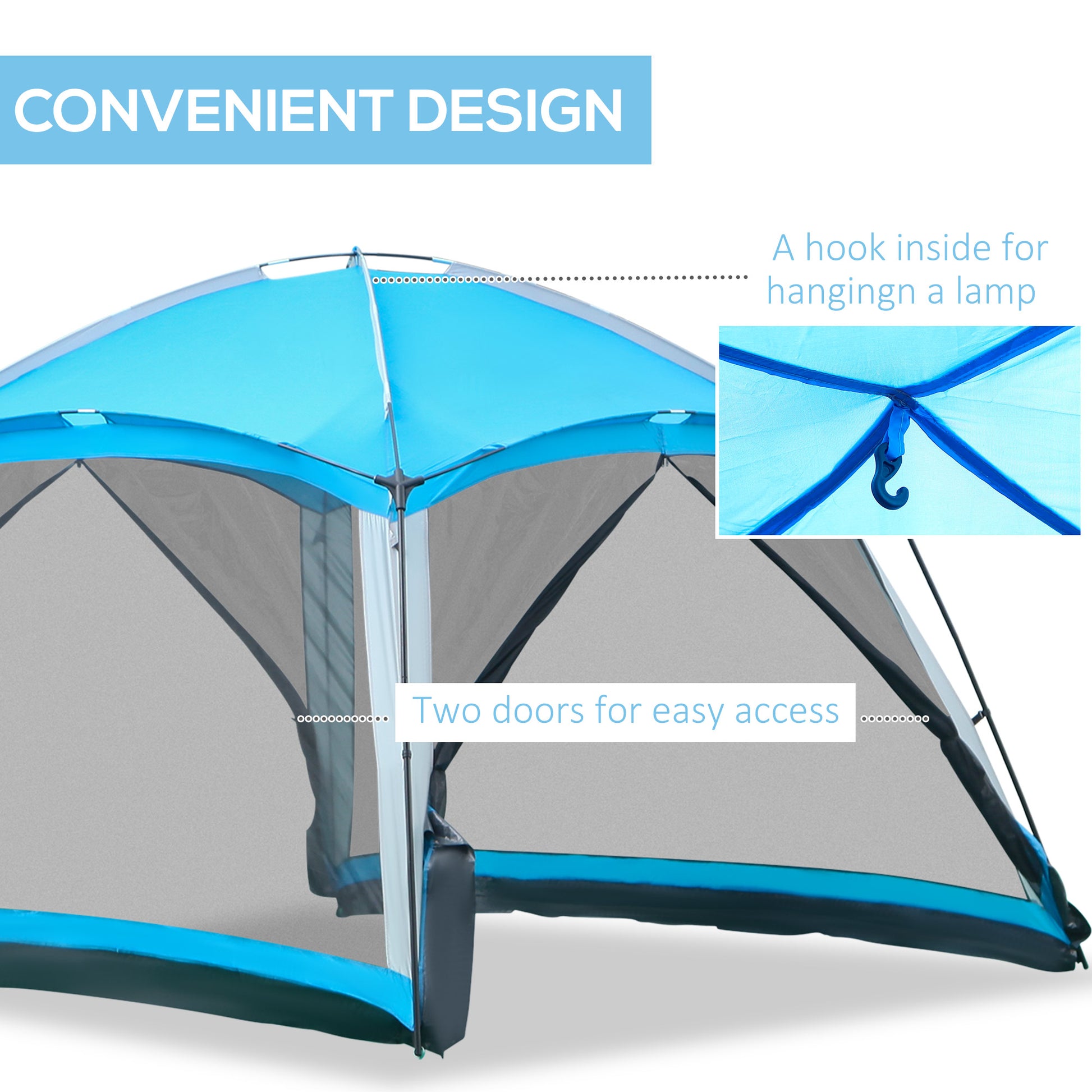 Outsunny 12' X 12' Screen House Room, 8 Person Camping Tent W Carry Bag And 4 Mesh Walls For Hiking, Backpacking, And Traveling, Easy Set Up, Sky Blue Blue Polyester