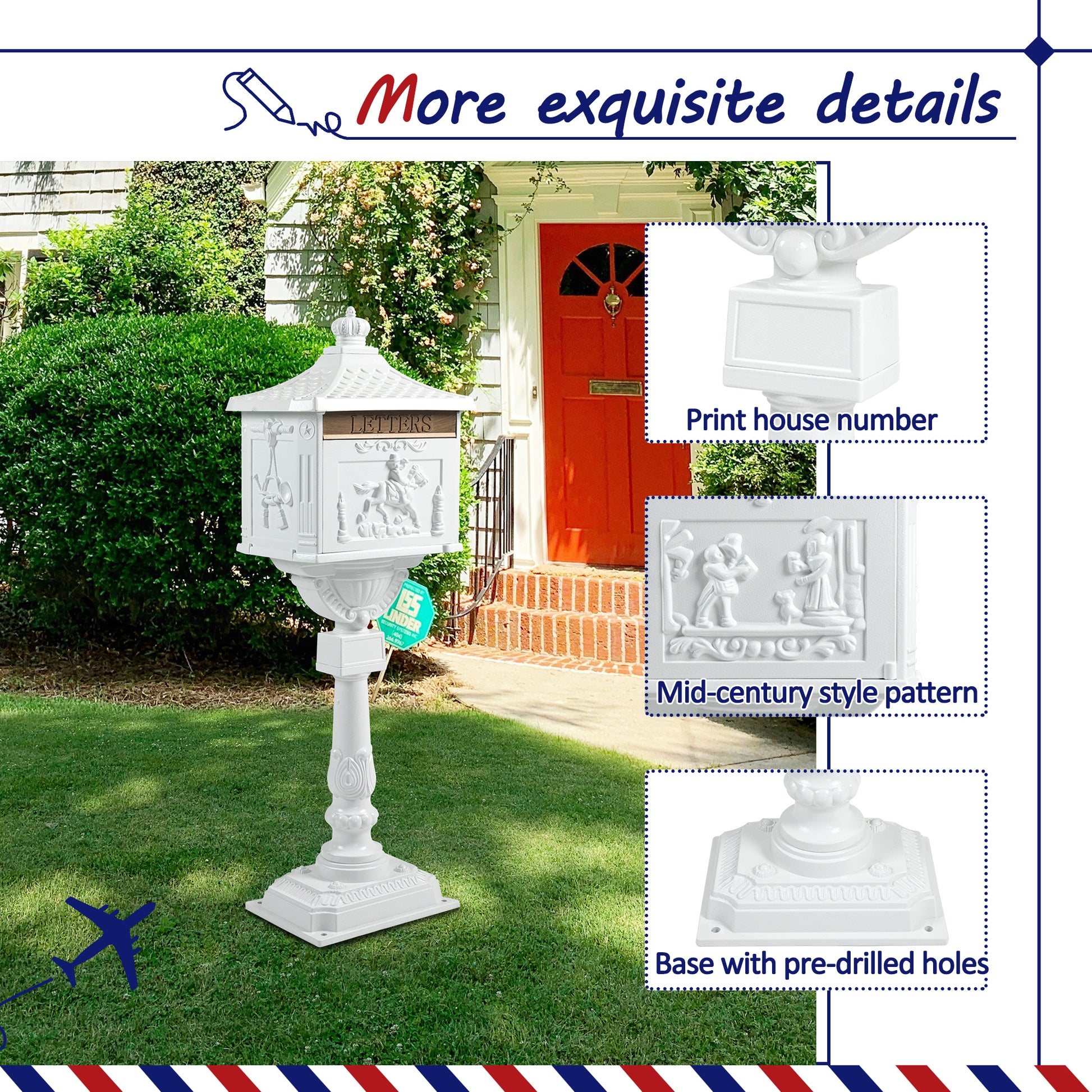 Mailbox Cast Aluminum White Mail Box Postal Box Security Heavy Duty White Aluminium