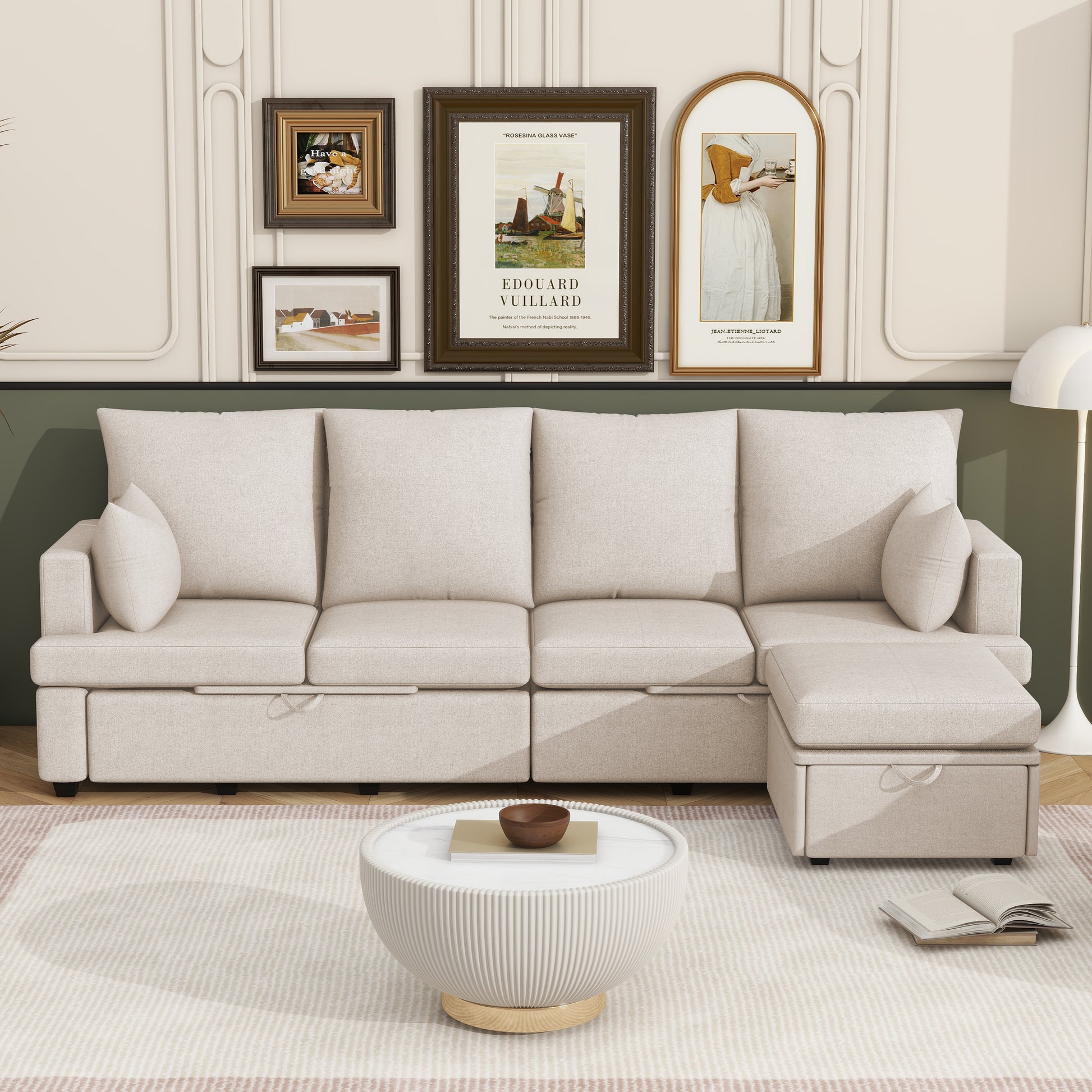Modern L Shape Modular Sofa, 5 Seat Chenile Sectional Couch Set With 2 Pilows Lncluded, Freely Combinableindoor Funiture For Living Room,Apartment, Office, 3 Colors Beige Chenille Metal Primary Living Space Medium Soft Loose Back Modern Poplar Foam