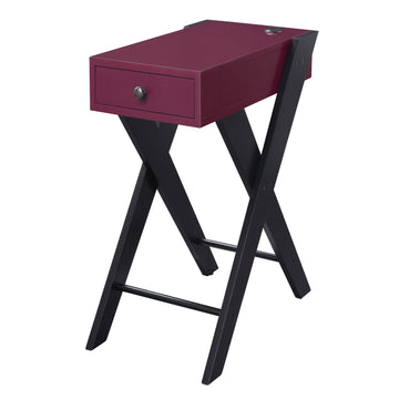 Burdy And Black Side Table With Usb Ports Burgundy Primary Living Space Pine Drawers Rectangular Wood