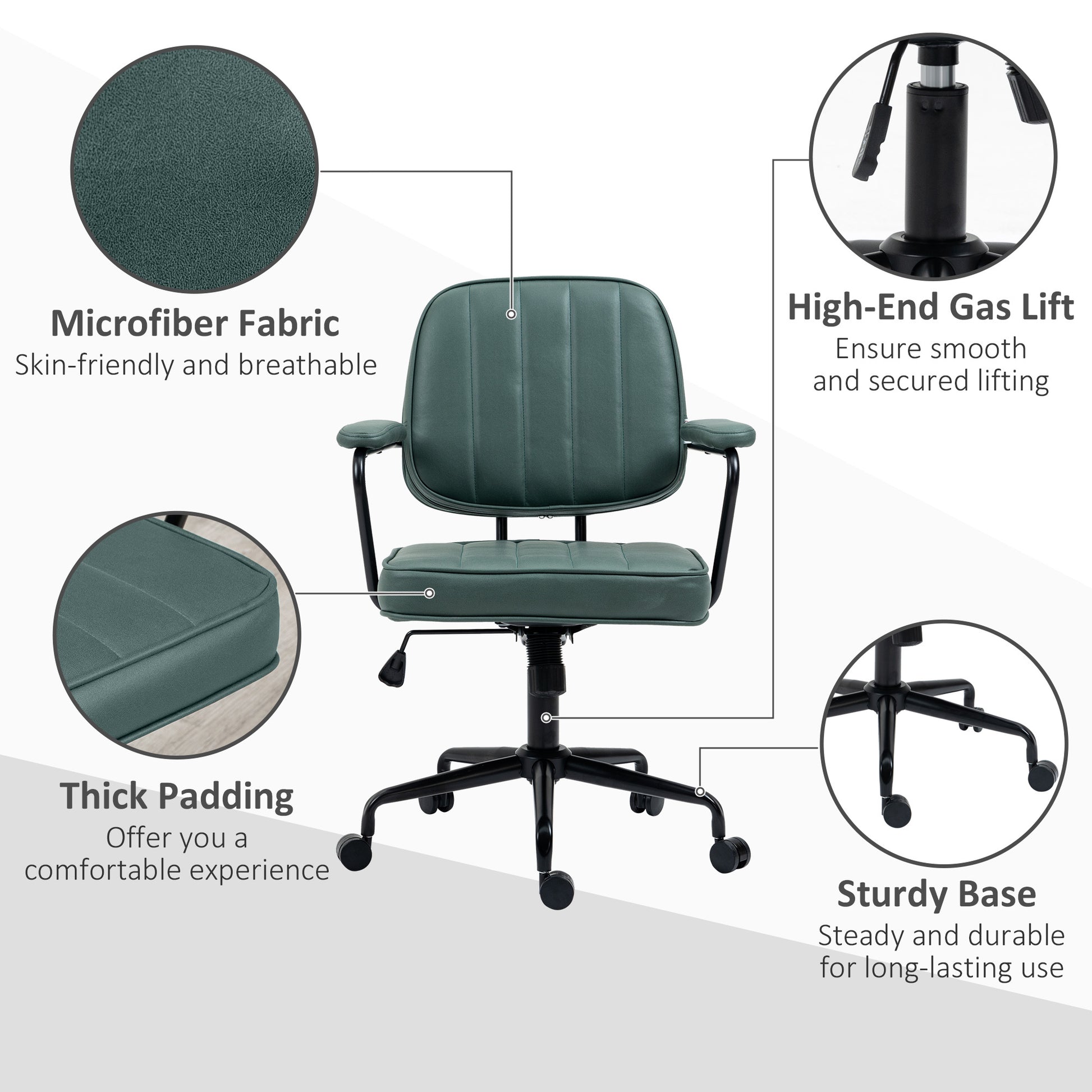 Vinsetto Home Office Chair With Adjustable Height And Tilt, Green Green Polyester