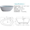 59'' Solid Surface Matte Tub, Freestanding Solid Surface Resin Stone Bathtub, Solid Surface Matte White Soaking Tub,Free Standing Tub With Overflow And Pop Up Drain, Matte White Matte White Oval Bathroom Freestanding Tubs Matte 59 61 In Soaking Center