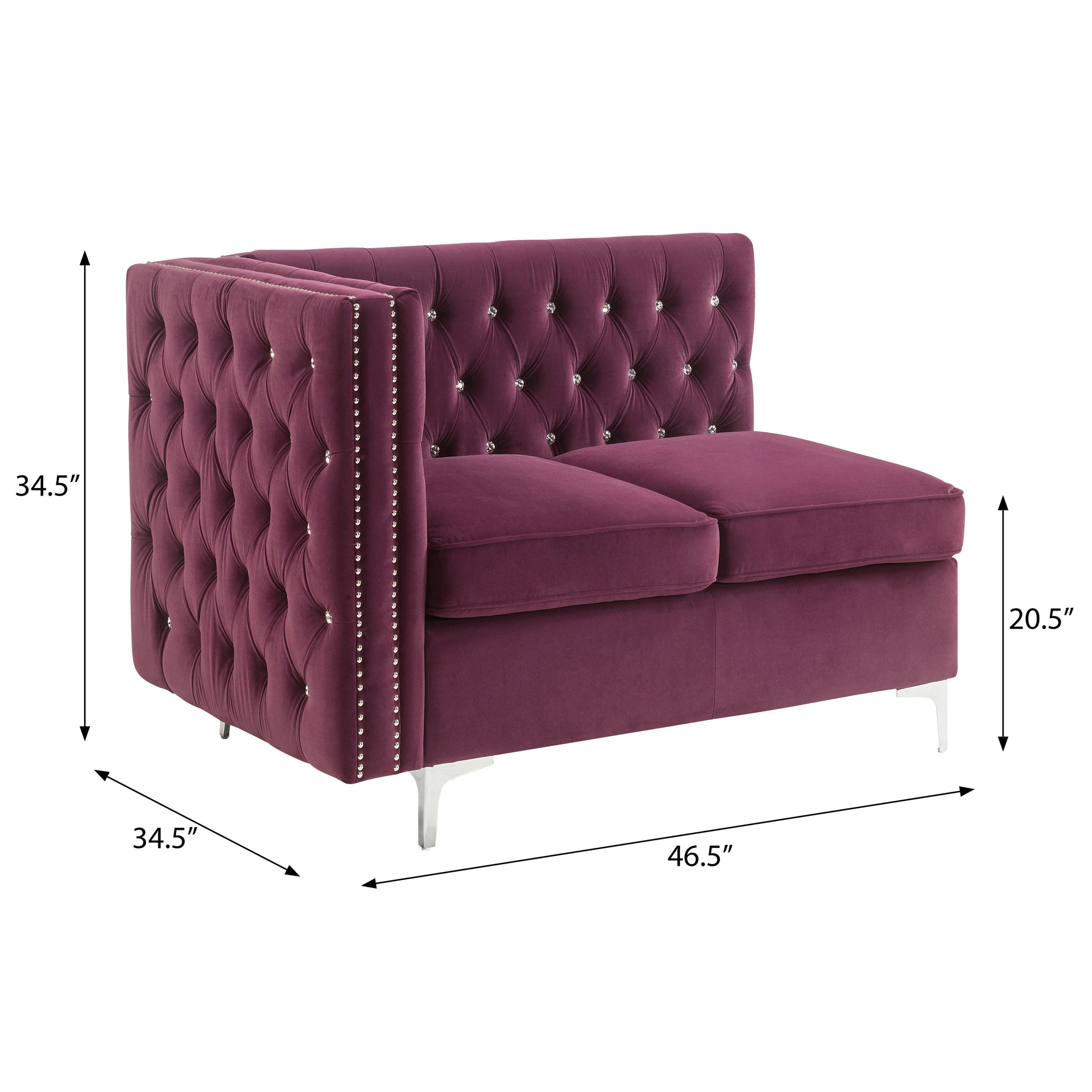 Burdy Tufted Loveseat With Trim Burgundy Velvet Wood Primary Living Space Tight Back Luxury Pine Square Arms Foam Velvet