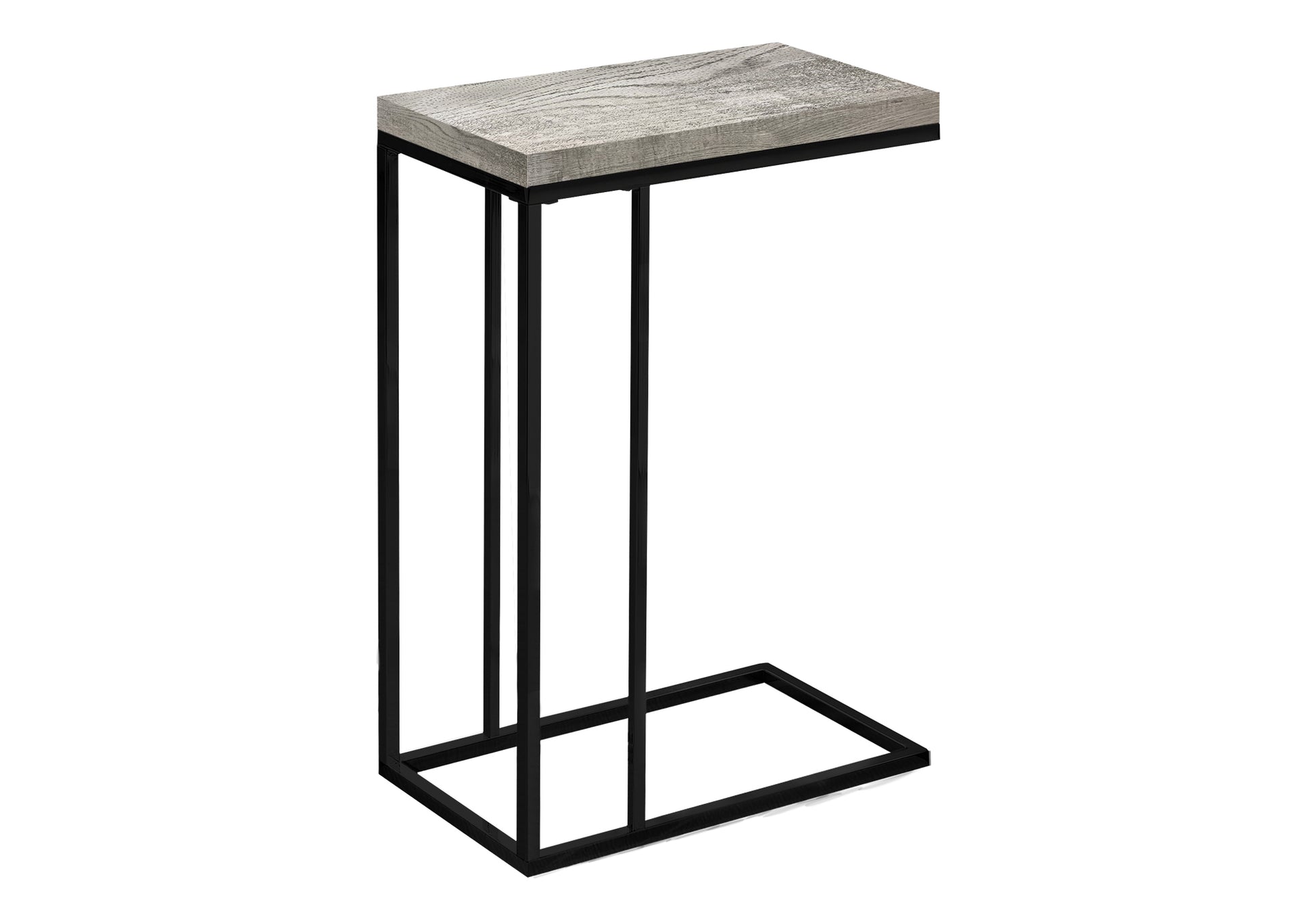 Accent Table, C Shaped, End, Side, Snack, Living Room, Bedroom, Grey Laminate, Black Metal, Contemporary, Modern Grey Particle Board