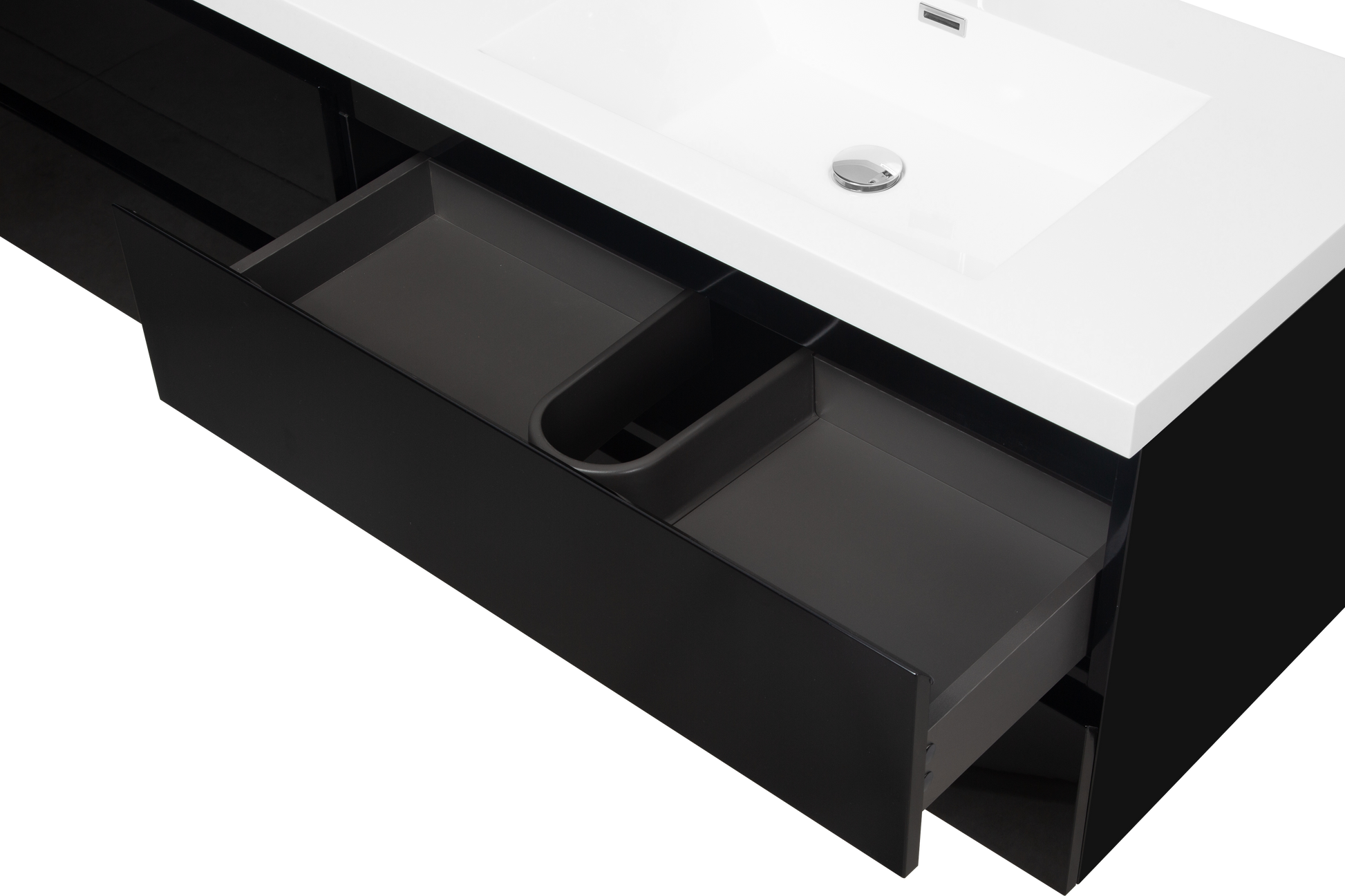 72" Floating Bathroom Vanity With Sink, Modern Wall Mounted Bathroom Storage Vanity Cabinet With 2 Resin Top Basin And 4 Soft Close Drawers, Glossy Black 24V11 72Gb 4 Black Bathroom Wall Mounted