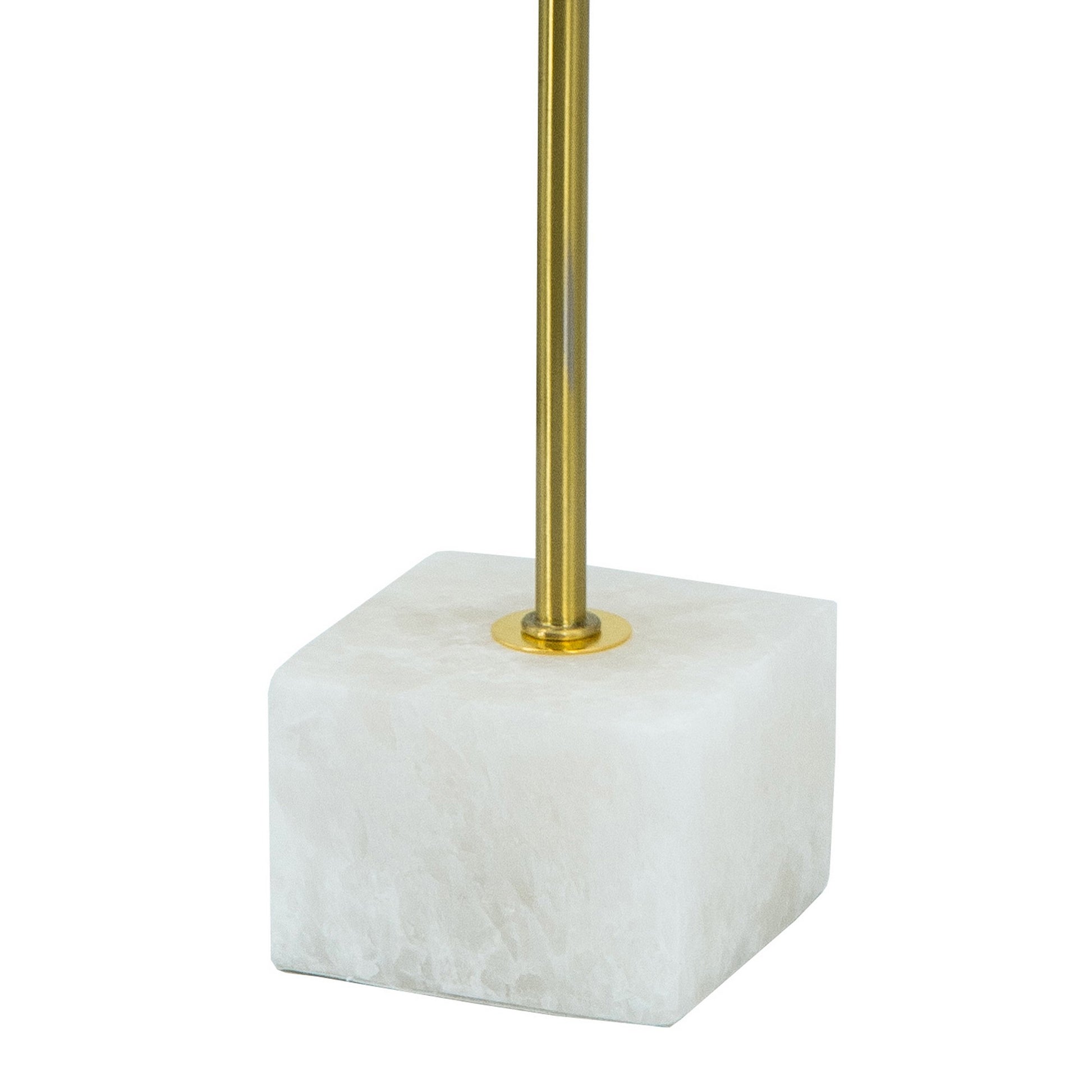 Sel 14 Inch Candle Holder With Modern Selenite Stone Accent, Gold And White White Gold Iron