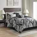 7 Piece Cotton Printed Comforter Set Black Queen Queen Black Polyester