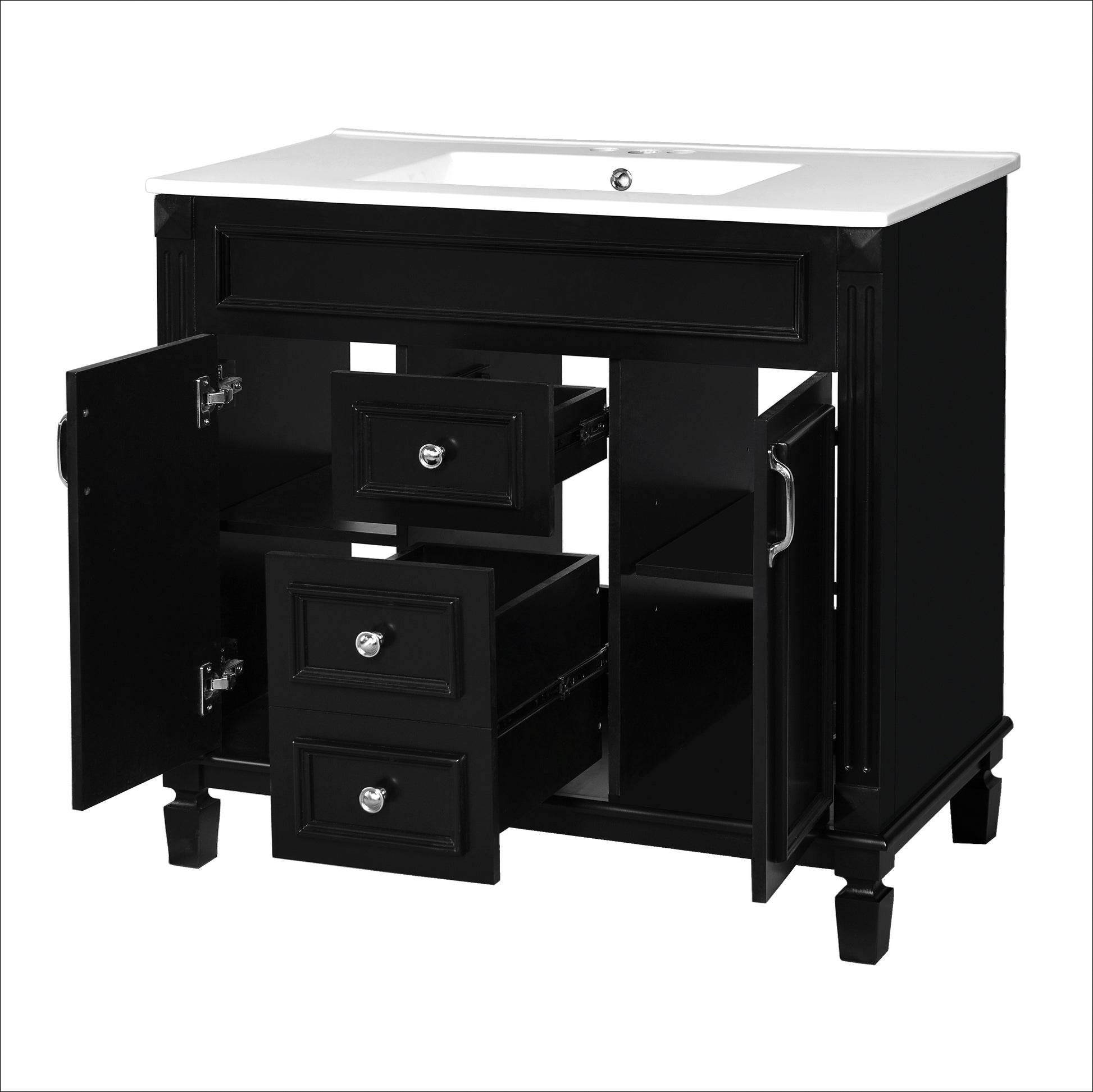 36'' Bathroom Vanity With Top Sink, Modern Bathroom Storage Cabinet With 2 Soft Closing Doors And 2 Drawers, Single Sink Bathroom Vanity Black Bathroom Modern Mdf Ceramic,Solid Wood Mdf