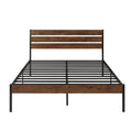 Queen Size Bed Frame With Wood Headboard, Metal Frame With Strong Slats, Noise Free,No Box Spring Needed Brown Queen Brown Metal & Wood