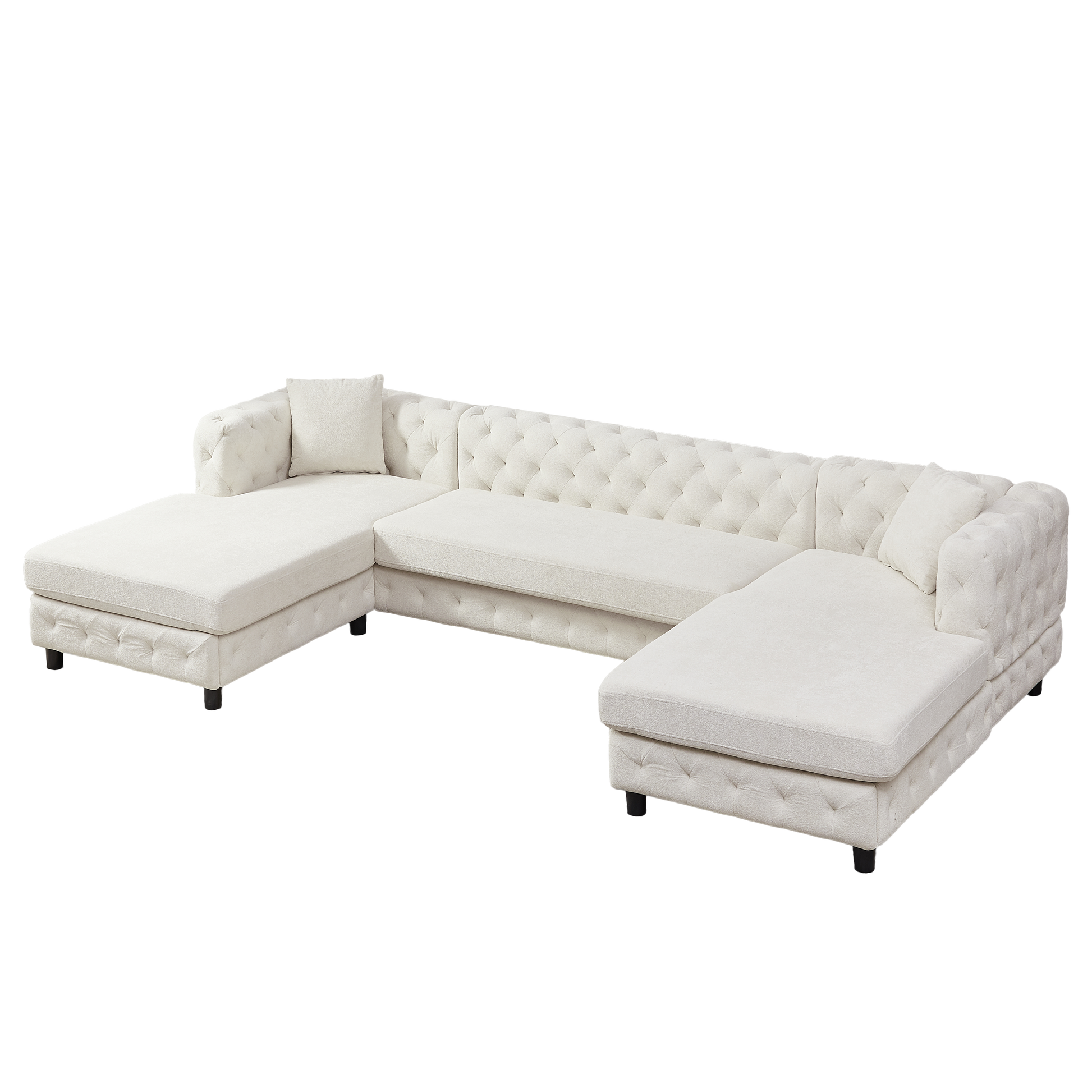 126 Inch Modern Style Chenille Three Piece Sofa, Pull Point Design U Shaped Sofa Two Chaise Longue Seats, Two Pillows And Plastic Feet, Suitable For Living Room, Bedroom, Lounge And Projection Room