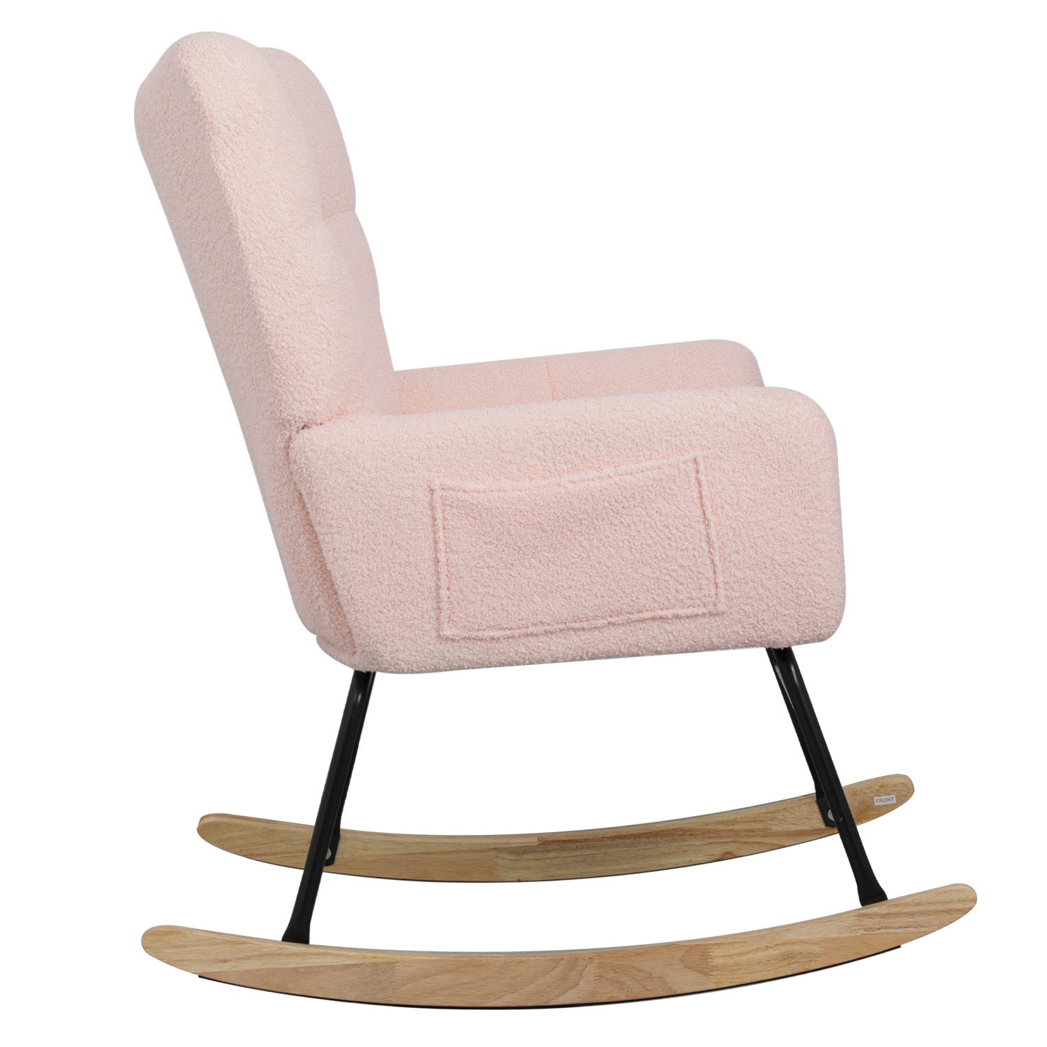 Teddy Fabric Rocking Chair, Upholstered Rocker Armchair With High Backrest, Modern Rocking Accent Chair For Nursery, Living Room, Bedroom, Pink Metal Pink Light Brown Bedroom Foam Wipe Clean Modern Rocking Chairs Rubberwood Tufted Back Foam Fabric