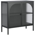 Metal Sideboard Cabinet,Accent Storage Cabinet With 2 Glass Doors,Modern Coffee Bar Cabinet With Adjustable Shelves 154 Lbs Capacity For Kitchen, Living Room And Hallway, Black Accent Chests 1 2 Shelves Antique Black Primary Living Space Glass Doors