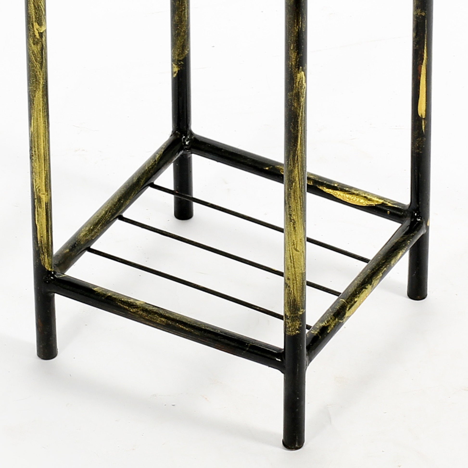 17" Gray Stone Slab 2 Tier Small Square Black Gold Cast Metal Plant Stand Multicolor Metal