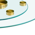 Double Layer Rotatable Round Glass.Golden Aluminum Plate,The Rotatable Design Makes It Convenient To Retrieve And Place Items.The Upper Glass Has A Diameter Of 20 Inches,The Lower Glass15 Inches.