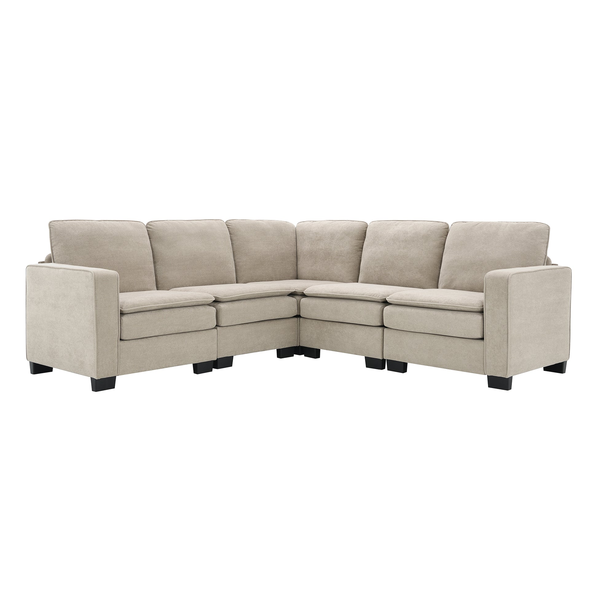 89*89" Oversized Velvet Modern Sectional Sofa,Large L Shaped Upholstered Indoor Furniture With Double Cushions,5 Seat Cloud Corner Couch For Living Room,Apartment,Office,2 Colors Khaki Fabric 5 Seat