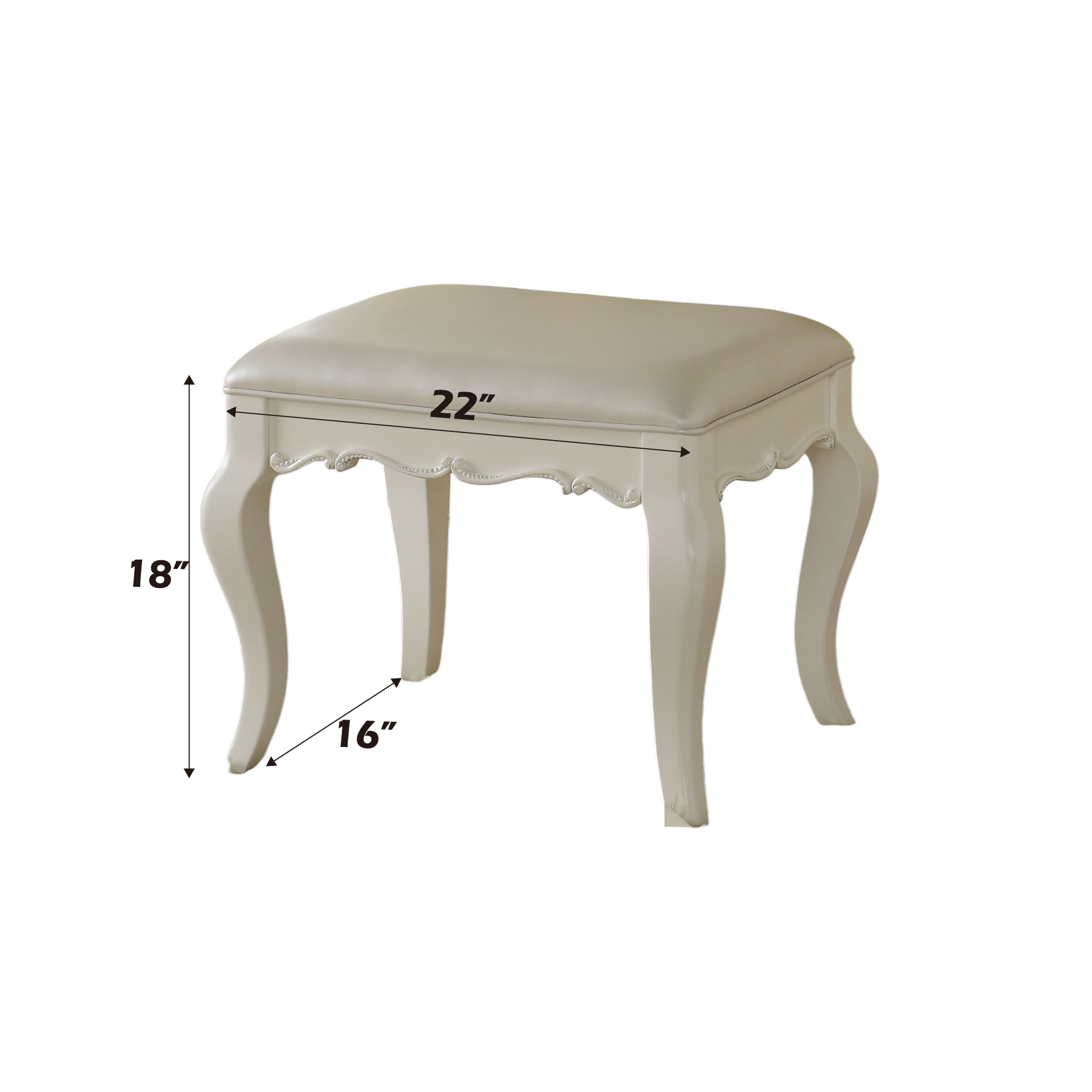 Pearl And Pearl White Padded Vanity Stool White Vanity Stools Bedroom Rectangular White Faux Leather