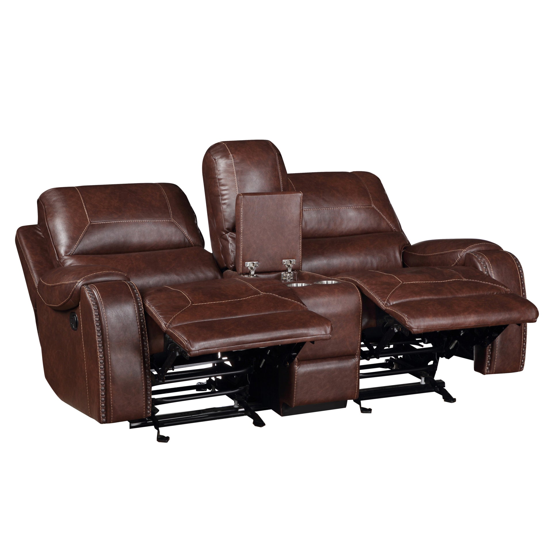 Keily 3 Piece Manual Reclining Living Room Set In Faux Leather Dark Brown Dark Brown Faux Leather