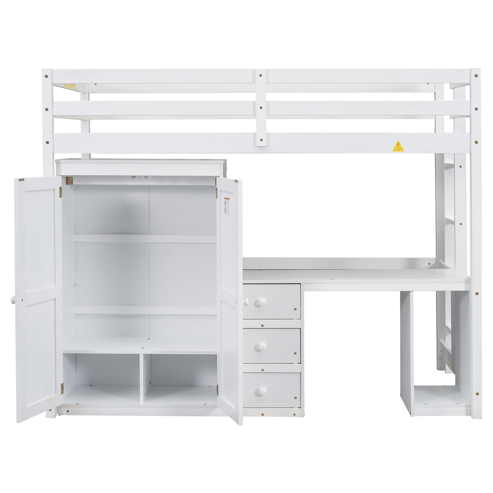 Twin Size Loft Bed With Wardrobe, Desk And Storage Drawers, White Twin White Pine