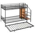 Twin Over Full Metal Bunk Bed With Trundle And Lateral Storage Ladder And Wardrobe, Black Black Metal