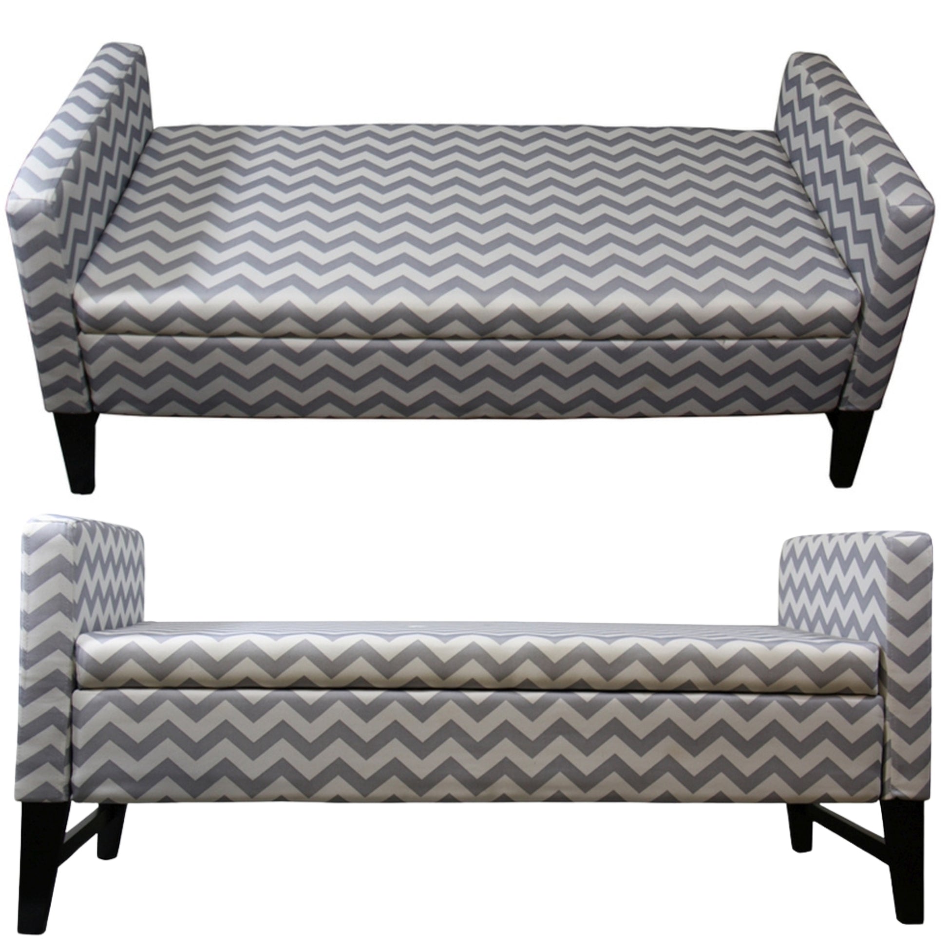 24" Tall Geometric Storage Bench, Neutral Grey Blue Grey Wood
