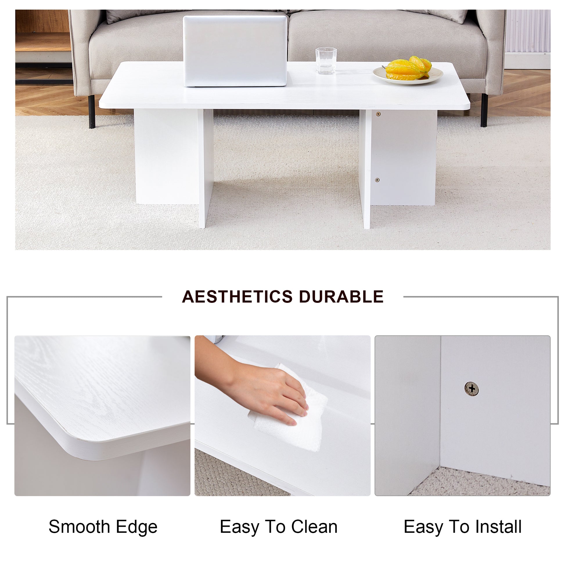 A Modern And Practical White Coffee Table. The Coffee Table Is Made Of Medium Density Fiberboard Material, Suitable For Living Room, Bedroom, And Study. Ct 2O White Mdf