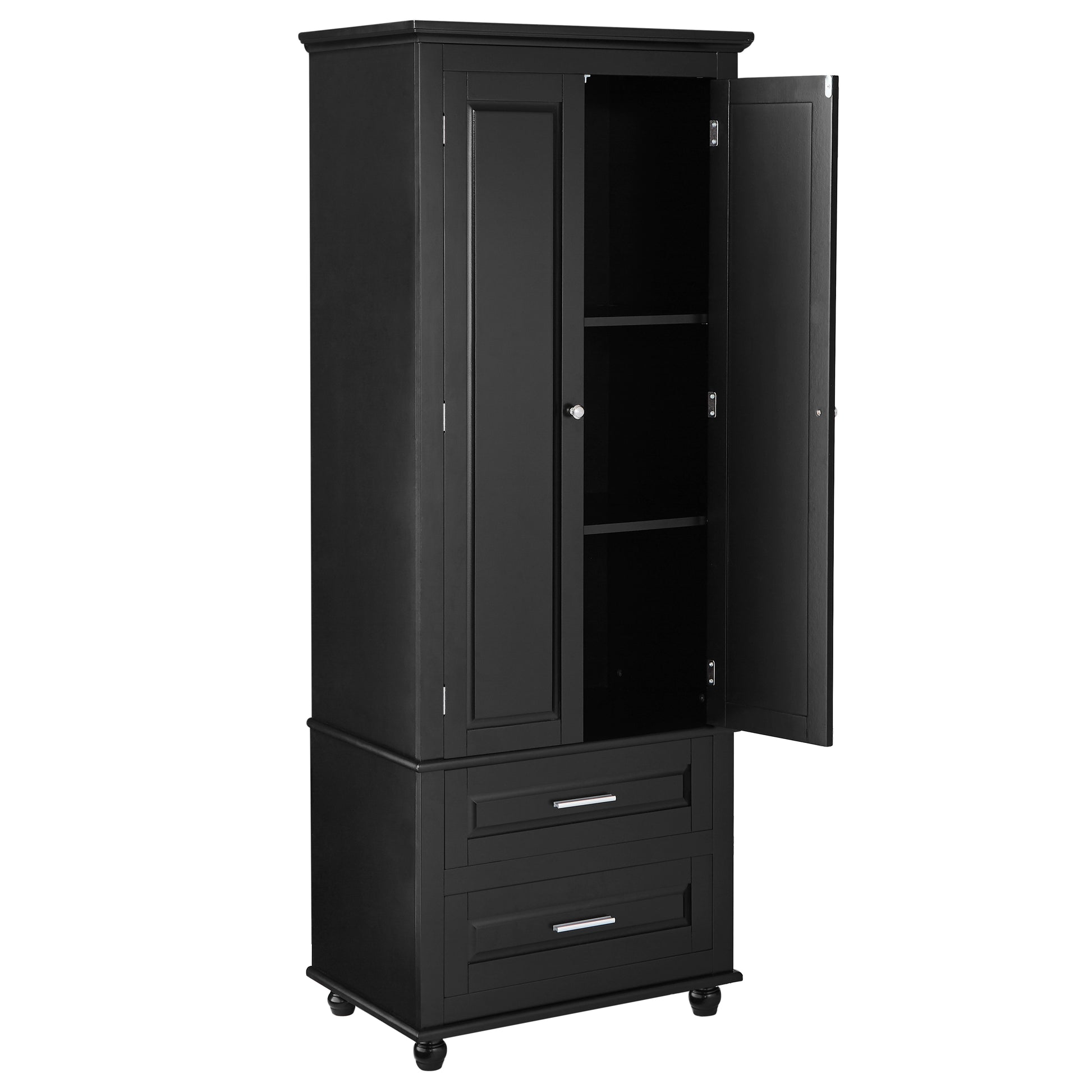 Tall Storage Cabinet With Two Drawers For Bathroom Office, Black Black Mdf