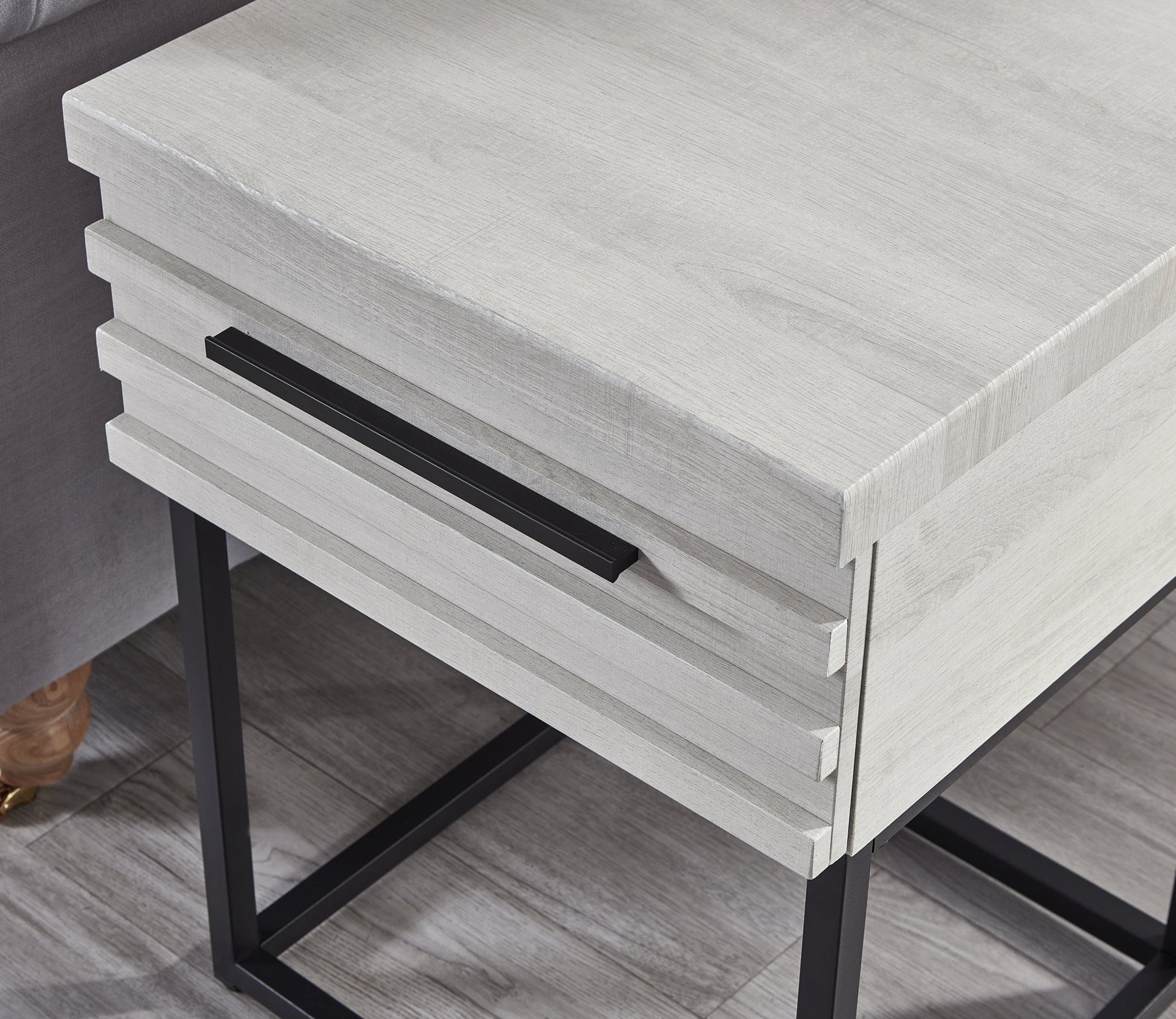 Belize 3 Piece Upholstered Bedroom Set, Tufted Wingback Bed With Two White Nightstands Box Spring Required Queen Grey White Wood 3 Piece Set Bedroom Bed Included,Nightstand Included Contemporary Wood Tufted Polyester Engineered Wood