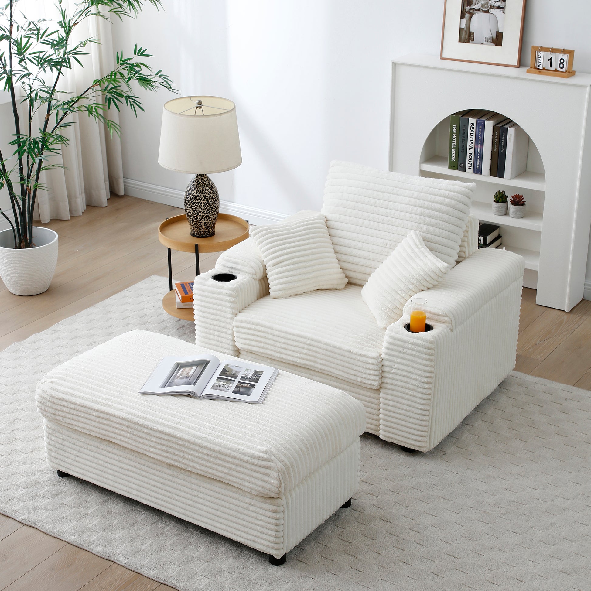 Oversized Accent Chair With Ottoman, Single Sofa Chair With Large Seat