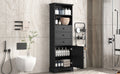 Black Tall Storage Cabinet With 3 Drawers And Adjustable Shelves For Bathroom, Study, Office And Interior, Mdf Board With Painted Finish Black Mdf