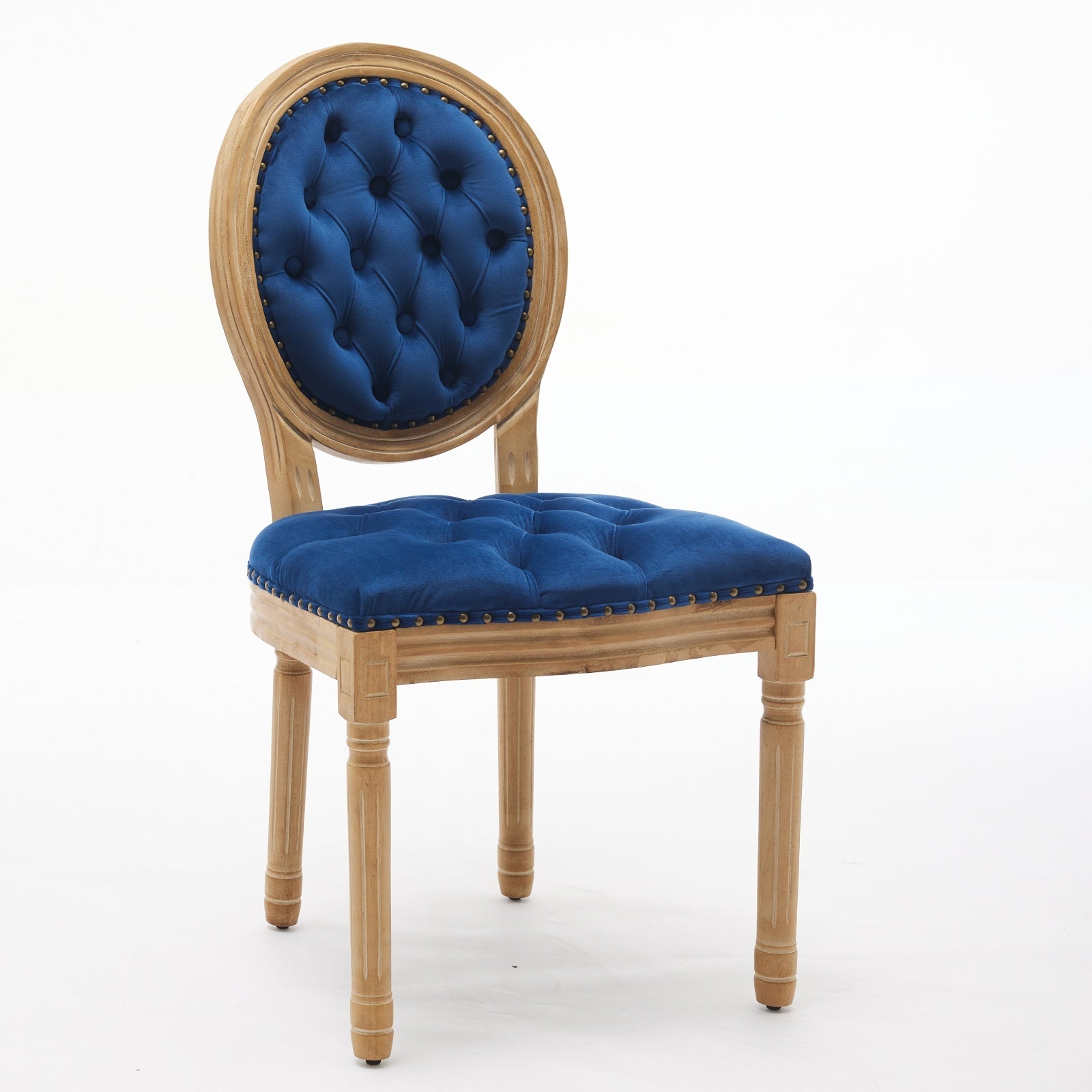 French Style Solid Wood Frame Antique Painting,Hand Pulled Buckle Decoration Velvet Artificial Leather Dining Chair With Trim ,Wood Legs,Steel Spring Inner,Set Of 2,Blue,Sw1739Bl Blue Dining Room American Design Dining Chairs Rubberwood Set Of 2 Foam