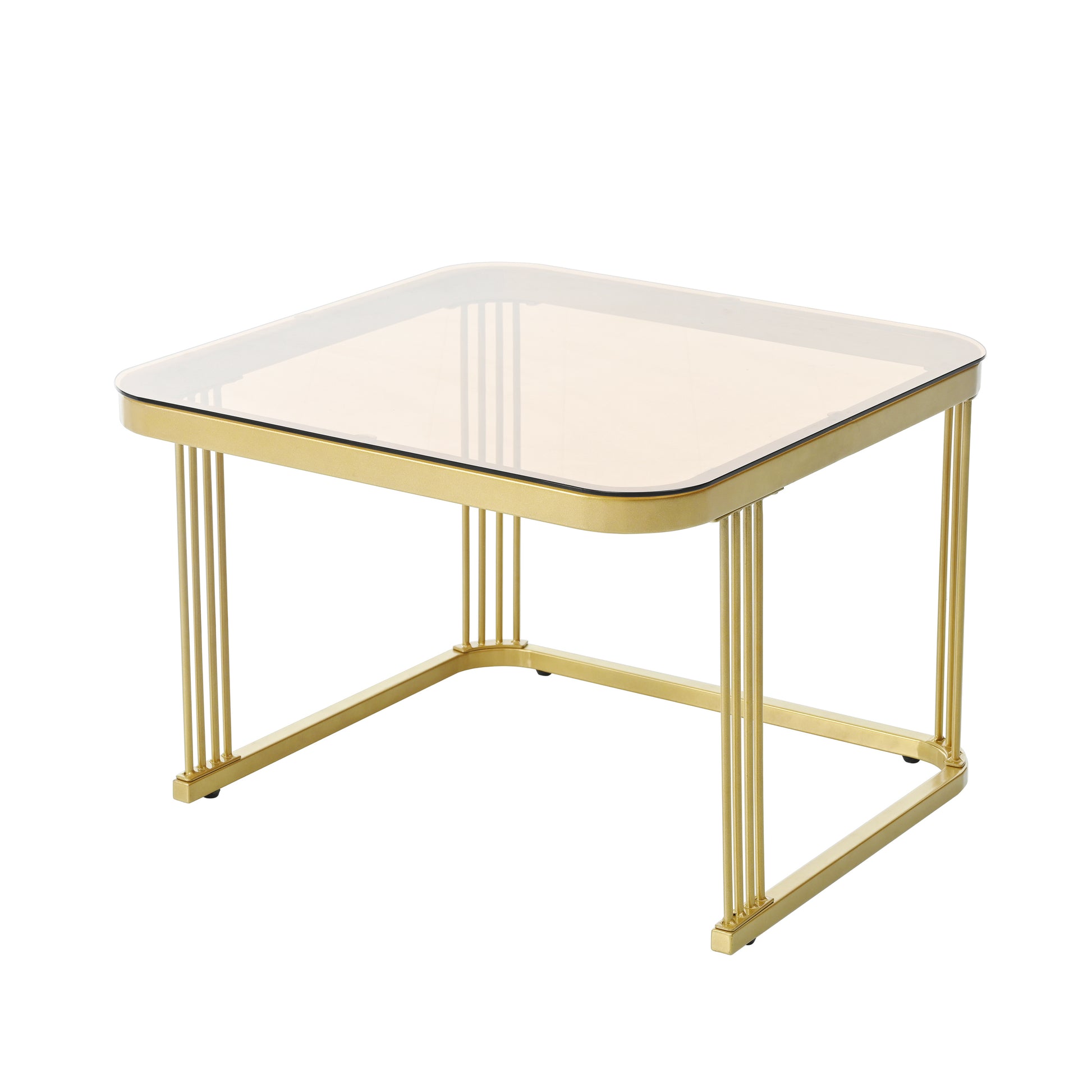 2 In 1 Square Nesting Coffee Table With Wheels & Drawers, Stackable Side Table With High Gloss Marble Grain Top, End Table Set With Brown Tempered Glass For Living Room, White White Gold Primary Living Space Drawers Square Mdf Steel