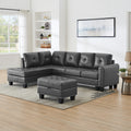 Sectional 3 Seaters Sofareversible Recliner, Storage Pad And Wood Grain Cup Holder, Non Slip Leg, Pu, Grey Gray Pu 3 Seat