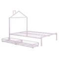 Full Size Metal Platform Bed With Two Drawers,House Shaped Headboard Design, Pink Full Pink Metal