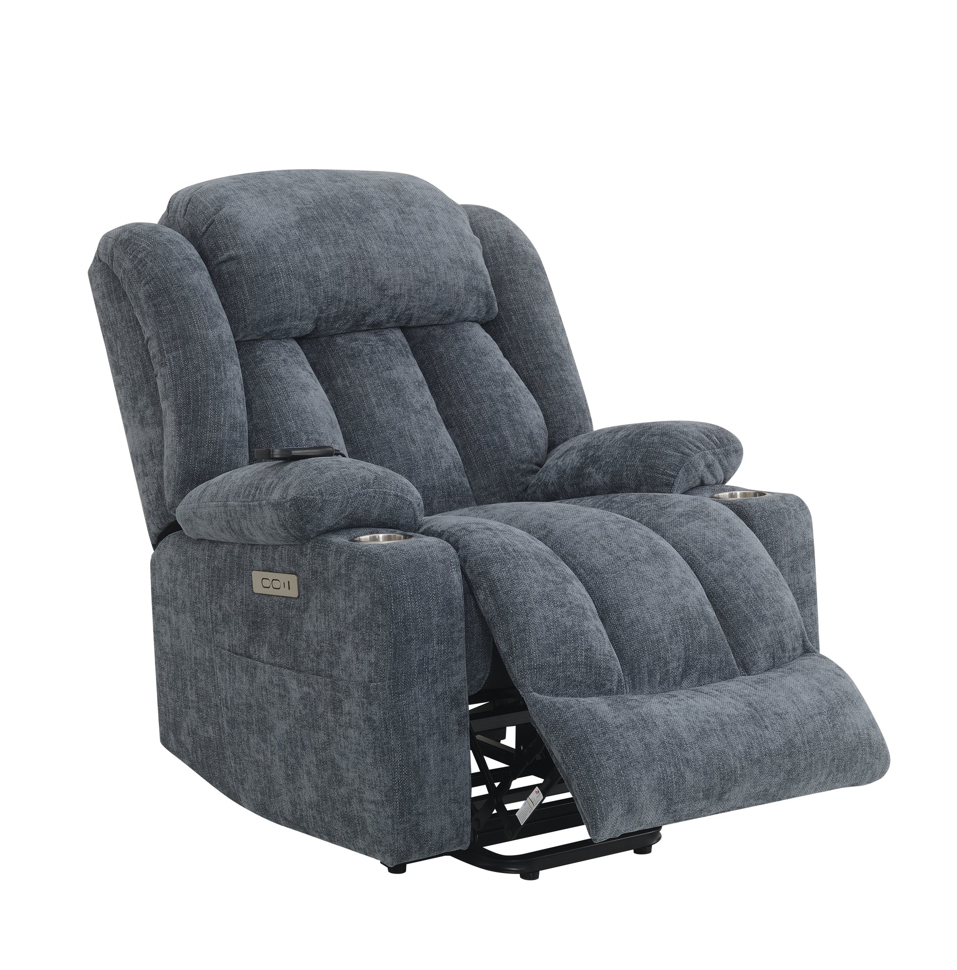 Omarion Power Recliner W Lift, Heating & Massage, Blue Velvet Lv02996 Blue Upholstered