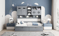 Twin Size Wooden Daybed With 2 Drawers, And All In One Cabinet And Shelf, Gray Twin Gray Wood