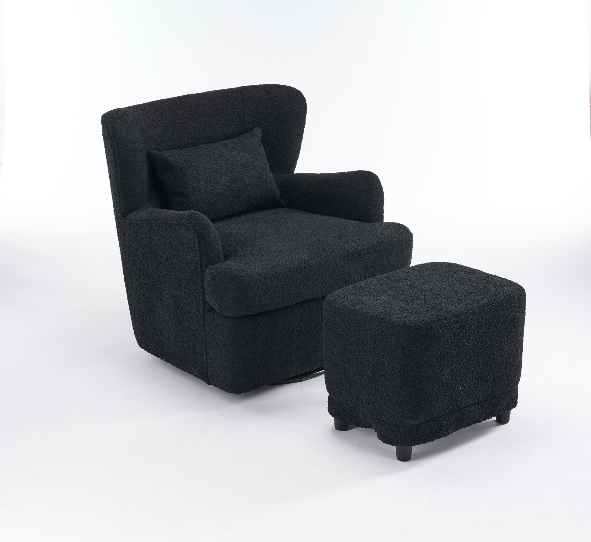 Modern Luxury Velvet Swivel Chair, 360 Swivel Comfort Round Armchair, Single Sofa Chair With Lounge Seat For Bedroom Office Reading Space, Set Of 1 ,Black Black Wood