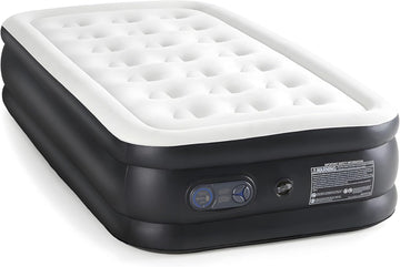 Twin Camping Air Mattress With Built In Electric High Speed Pump, 18" Bed Height, Blow Up Aerobed Inflatable Airbed With Carrying Bag, Best For Home Guests & Travel, Waterproof Foldable Portable