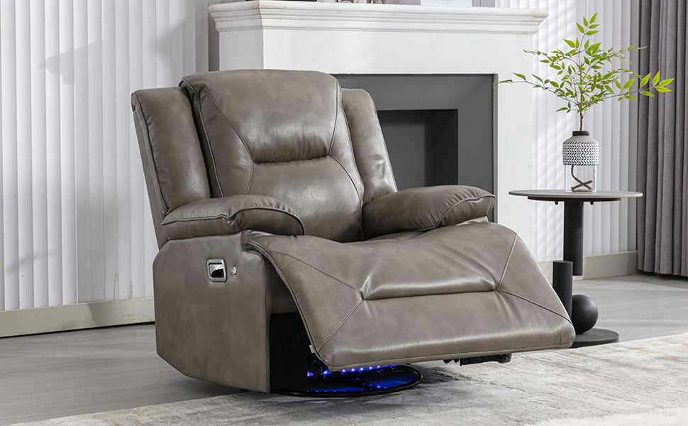 360 Swivel And Rocking Home Theater Recliner Manual Recliner Chair With A Led Light Strip For Living Room,Bedroom, Grey Grey Foam Pu