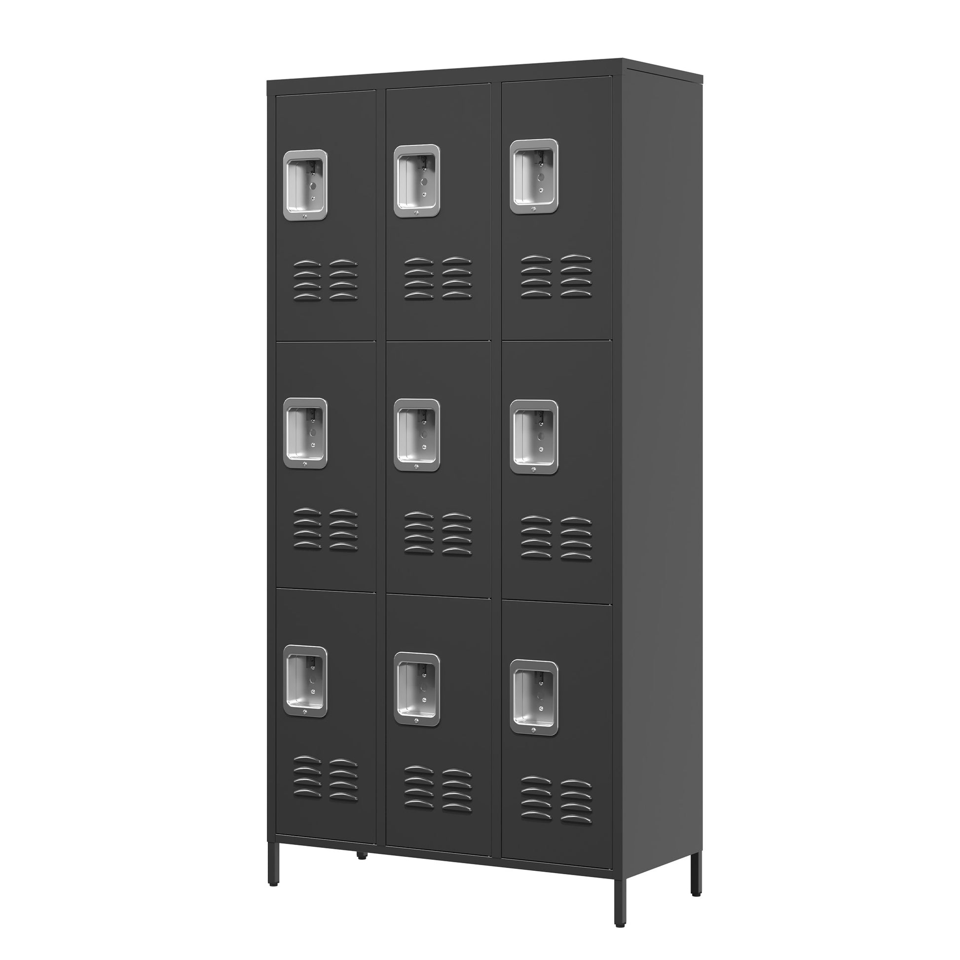 9 Door 72"H Metal Lockers With Lock For Employees,School,Office,Gym,Bedroom,Storage Locker Cabinet,Gray,Assembly Required,Black 5 Or More Spaces Black Primary Living Space Door Locks Modern Metal