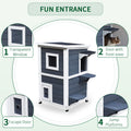 Pawhut Outdoor Cat House With Escape Door, Weatherproof 2 Story Wooden Feral Cat Shelter With Opening Asphalt Roof, Dark Gray Grey White Wood