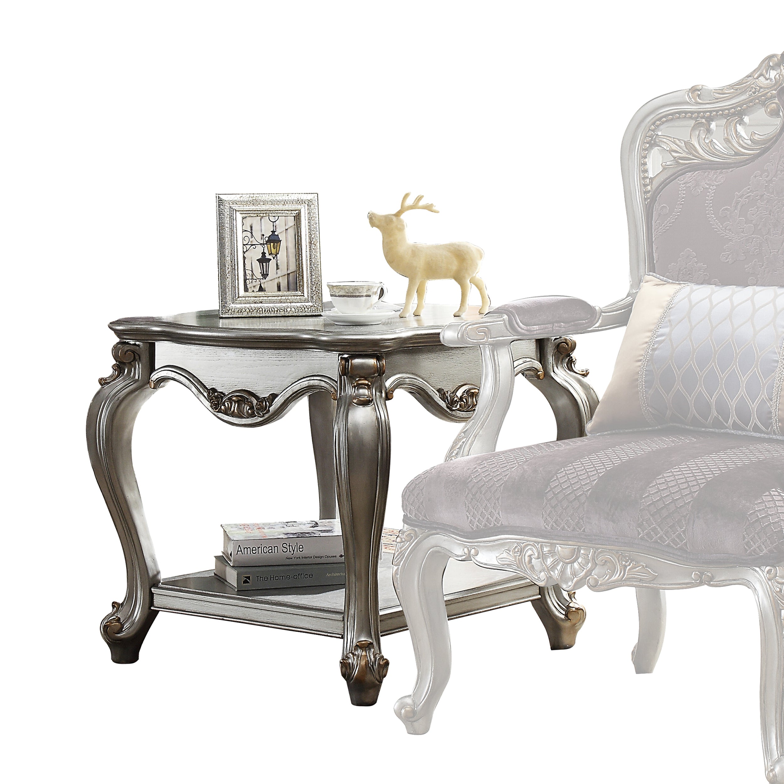 Antique Platinum 1 Shelf End Table Silver Primary Living Space Traditi