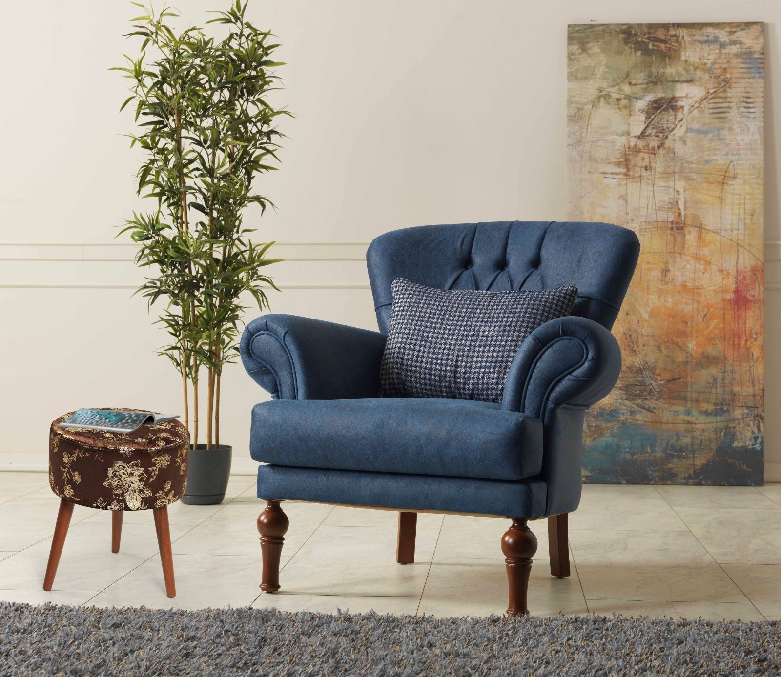 Flora Ottoman 101 Brown Brown Chenille Wood Chenille Brown Contemporary Oval Foam